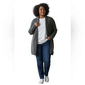 Dalia Open Front 3/4 Knit Casual Sweater Warm Light Soft Grey Large